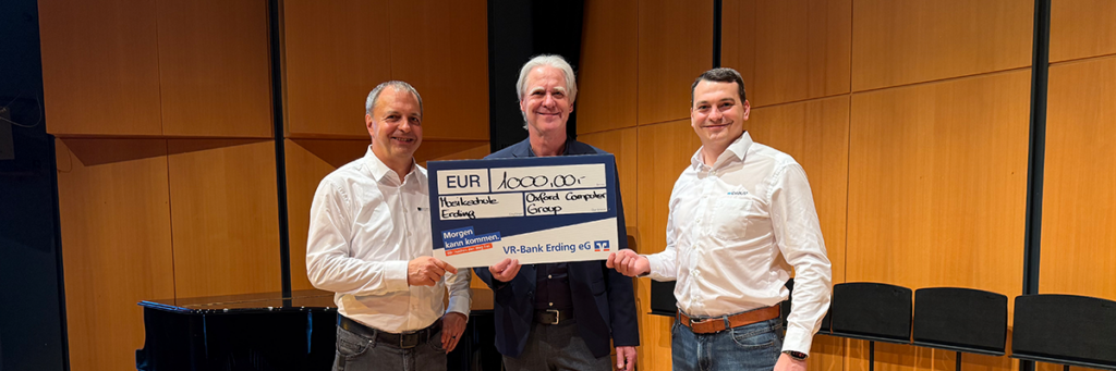 Spendenübergabe von OCG an die Musikschule Erding über 1.000 Euro zur Förderung junger Talente