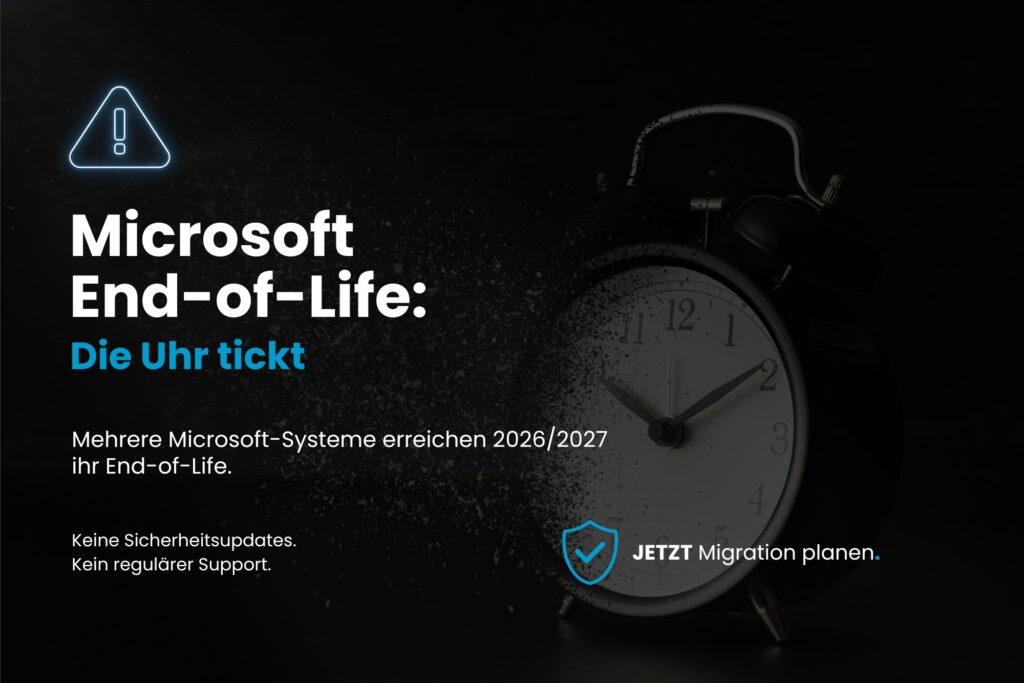 Microsoft End-of-Life – Wecker als Symbol für auslaufenden Support und notwendige Migration.
