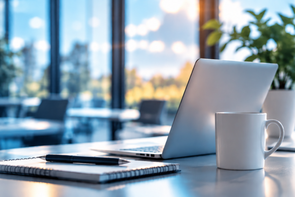 Laptop am modernen Arbeitsplatz als Symbol für IDABUS Schulungen und Identity Management Trainings von Oxford Computer Group.